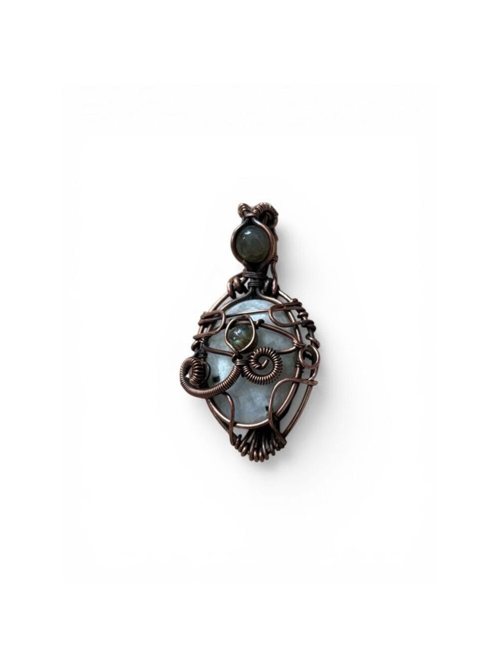 Wire Wrapped Stone Pendant Copper Tone Handmade - Picture 2 of 2